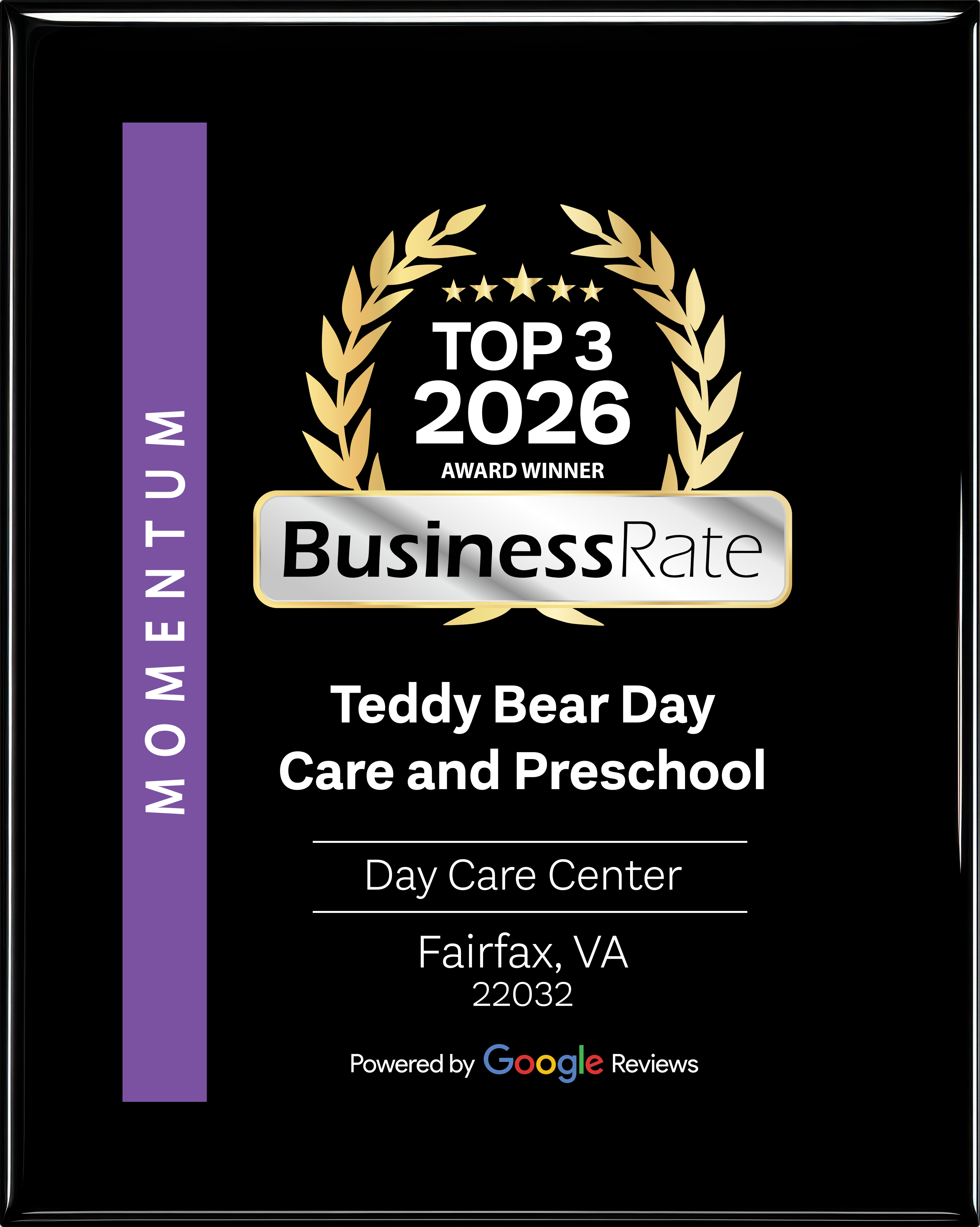 BusinessRate Top 3 Award Winner 2026 — Teddy Bear Day Care and Preschool, Fairfax VA
